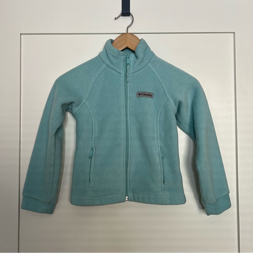 Columbia Jacket Kids Youth Sz XS Aqua Blue Fleece Full Zip Pockets Soft